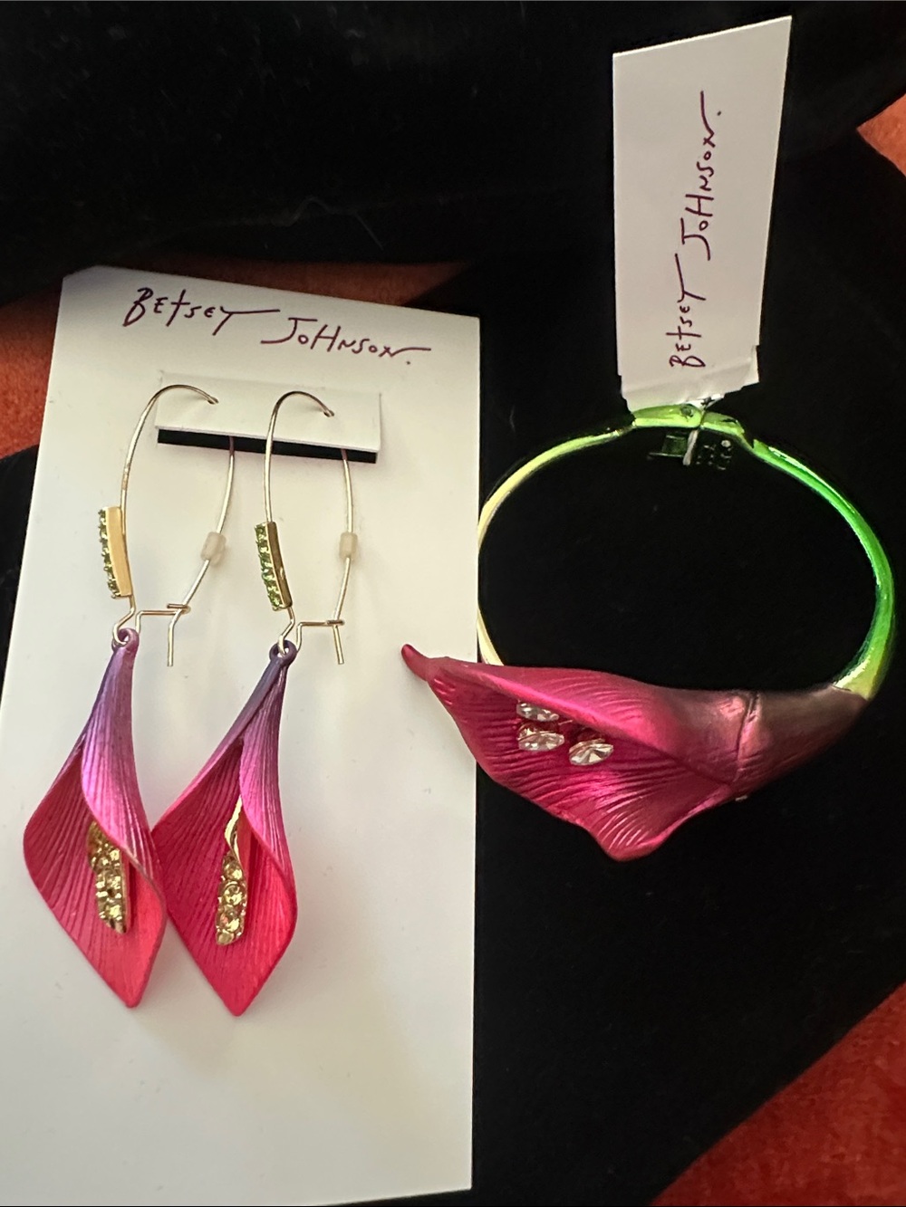 Betsey Johnson Pink and Purple Floral Calla Earrings